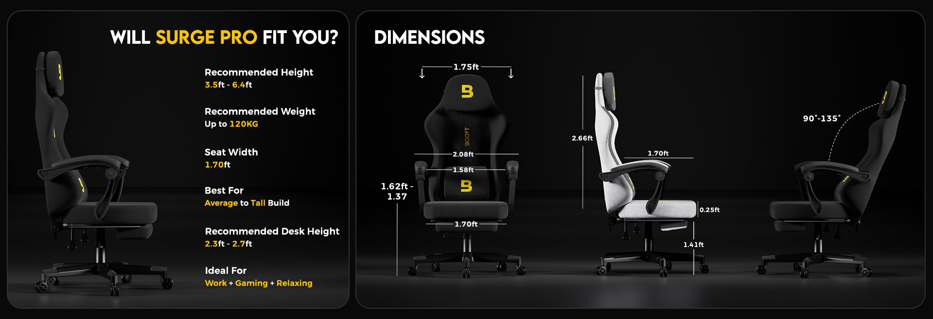 Surge Pro Ergonomic Chair with Footrest fit and product guide 1