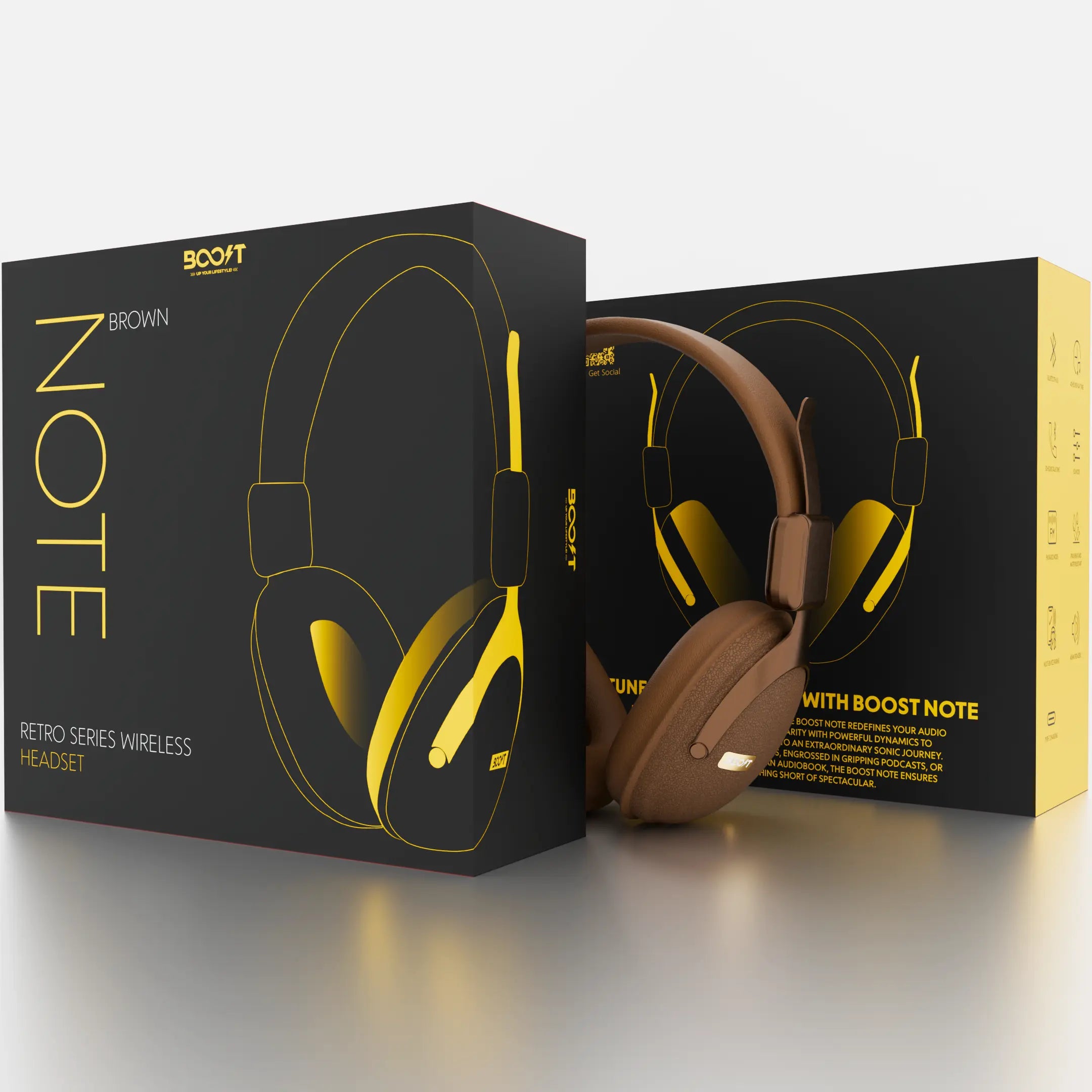 Note Wireless Retro Headset - Brown