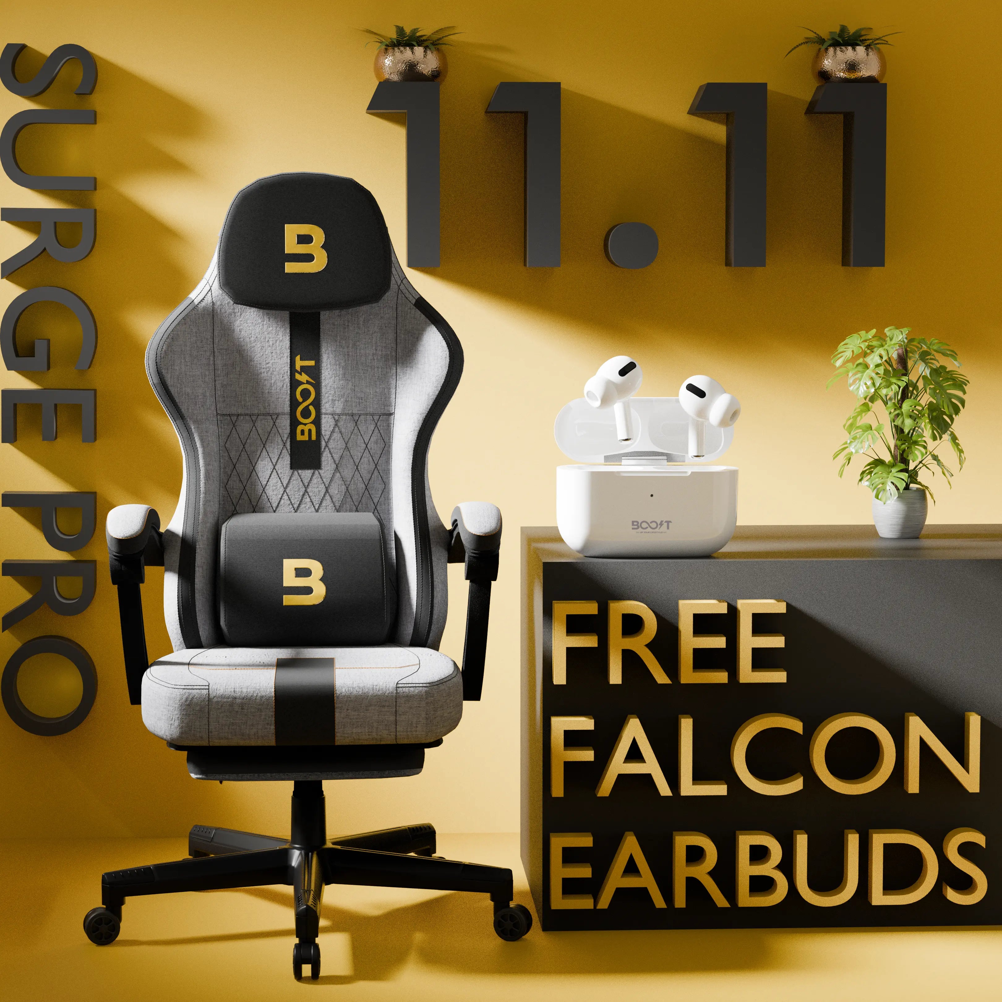 Boost Surge Pro Ergonomic Chair with Footrest + Free Boost Falcon Earbuds