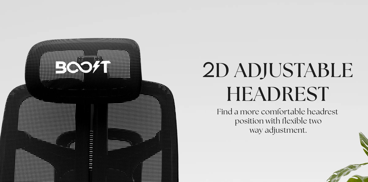 Aero 2D adjustable headrest with flexible two-way adjustment.