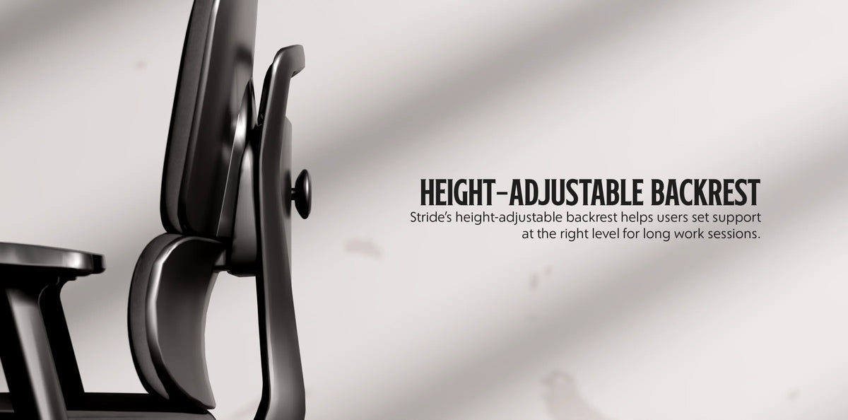 Stride height-adjustable backrest: set support at the right level for long work sessions.