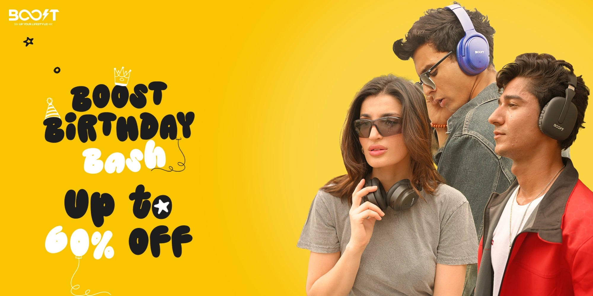 Boost Birthday Bash sale banner for headsets and chairs