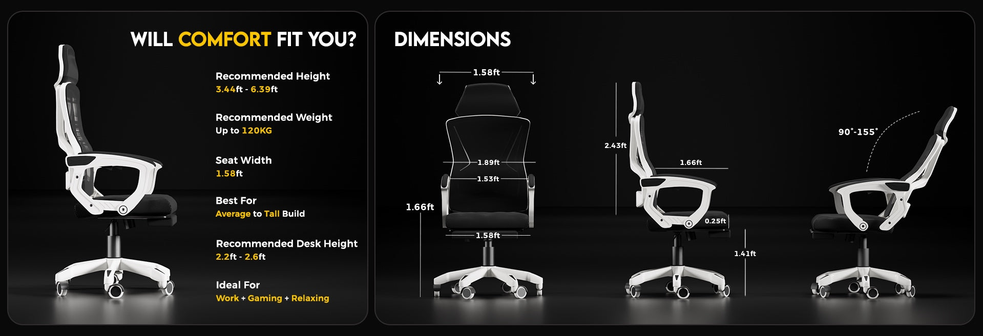Comfort Ergonomic Chair with Footrest fit and product guide 1